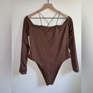 INAWLY SHEIN Brown Off The Shoulder Long Sleeve Bodysuit Women’s Size XL